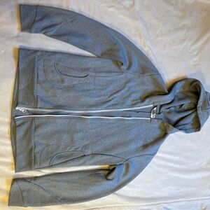 The North Face Gray Fleece Jacket with red graphic. Women’s small